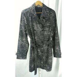 Gorgeous Kenneth Cole Women's XL Double Breasted Coat Black White Long Belted